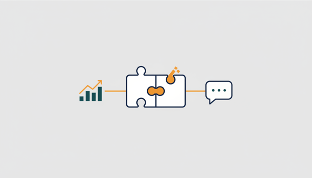 Puzzle pieces connecting accounting data to an AI chat