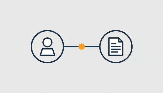 Twee cirkels met persoon en document, verbonden: CRM en boekhouding